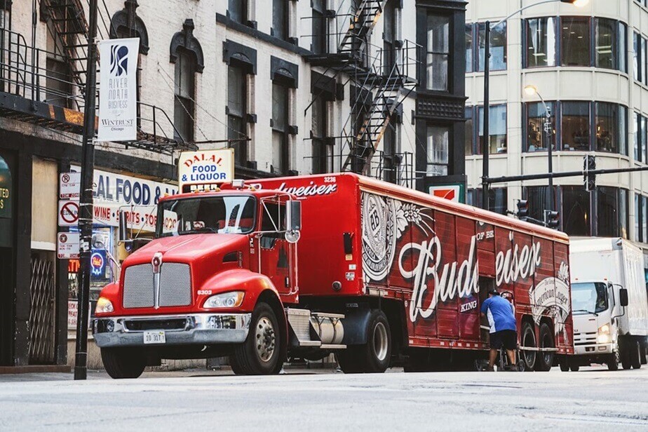 Red truck in the city