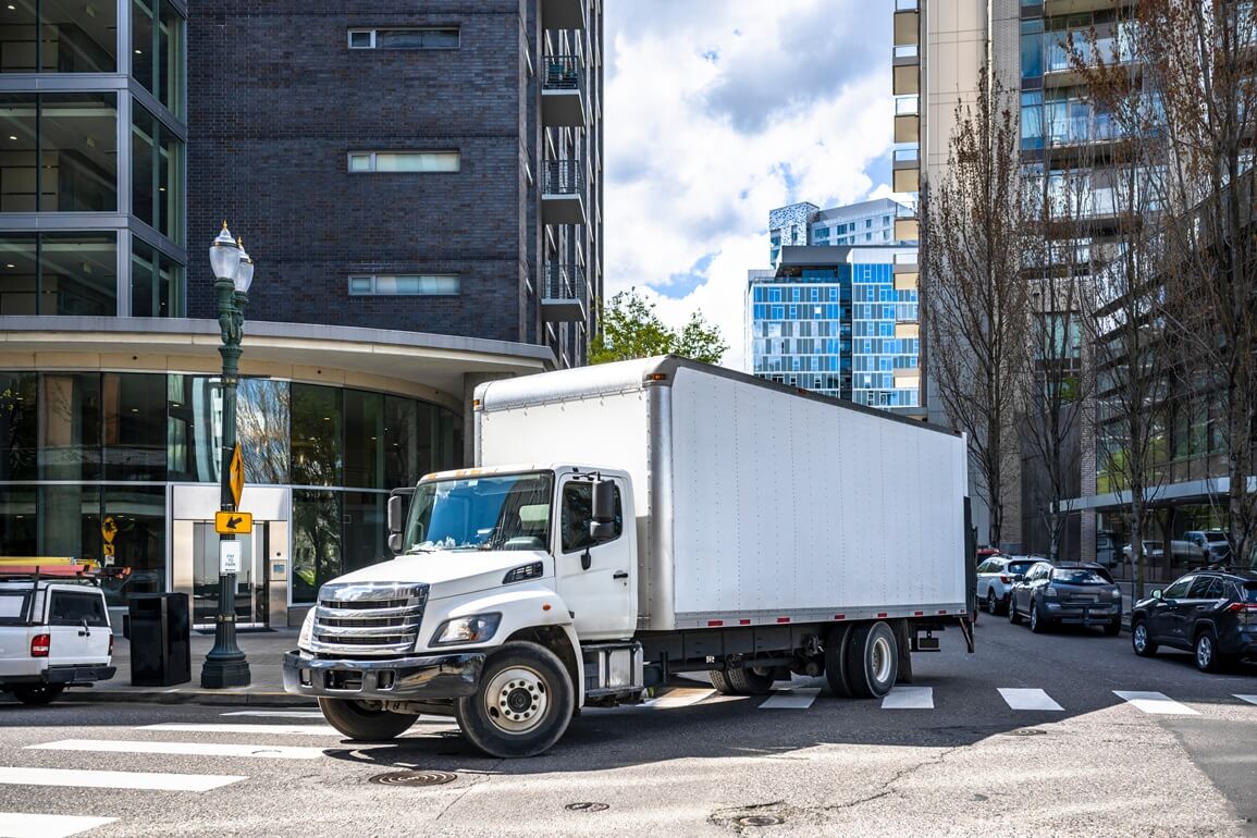semi-truck in the city