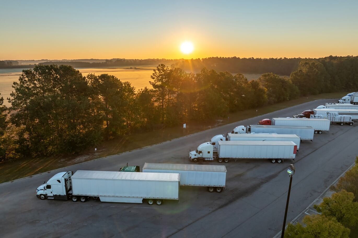 trucks parked in a lot