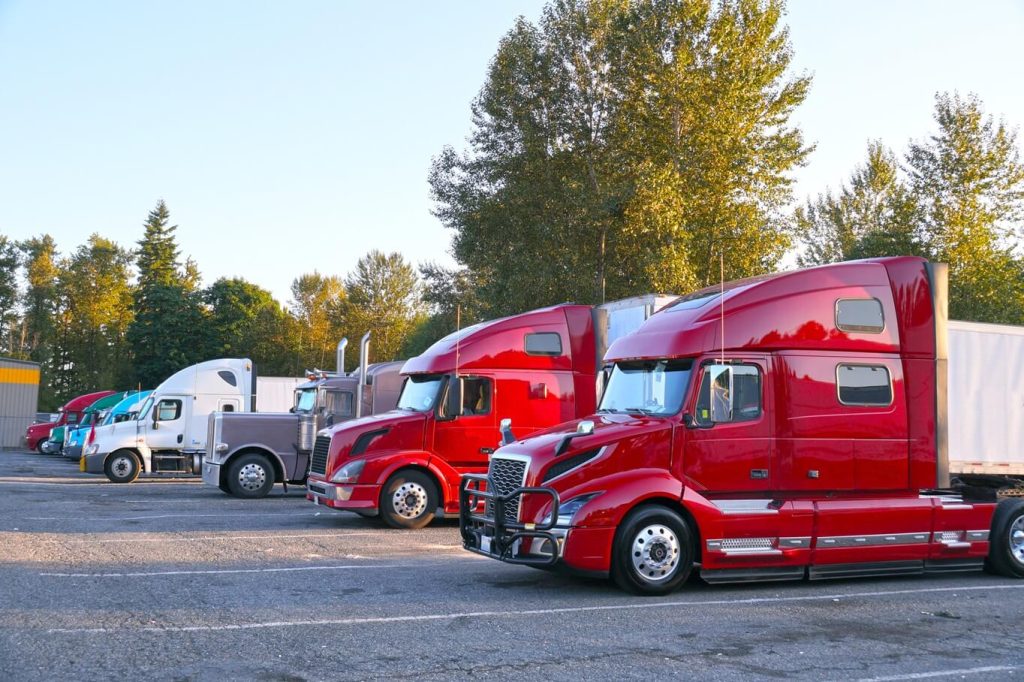 trucks in a parking lot