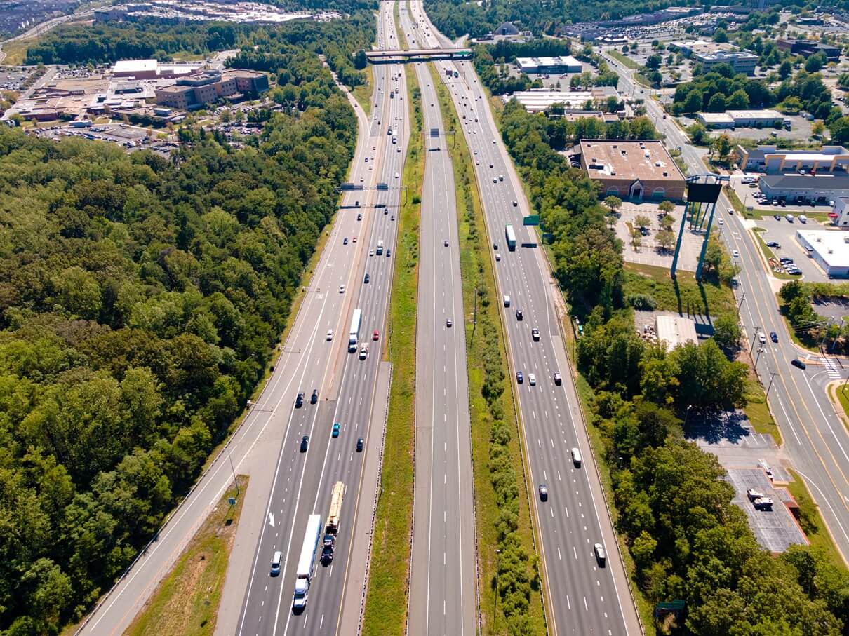 bird's eye view of a truck on a busy highway