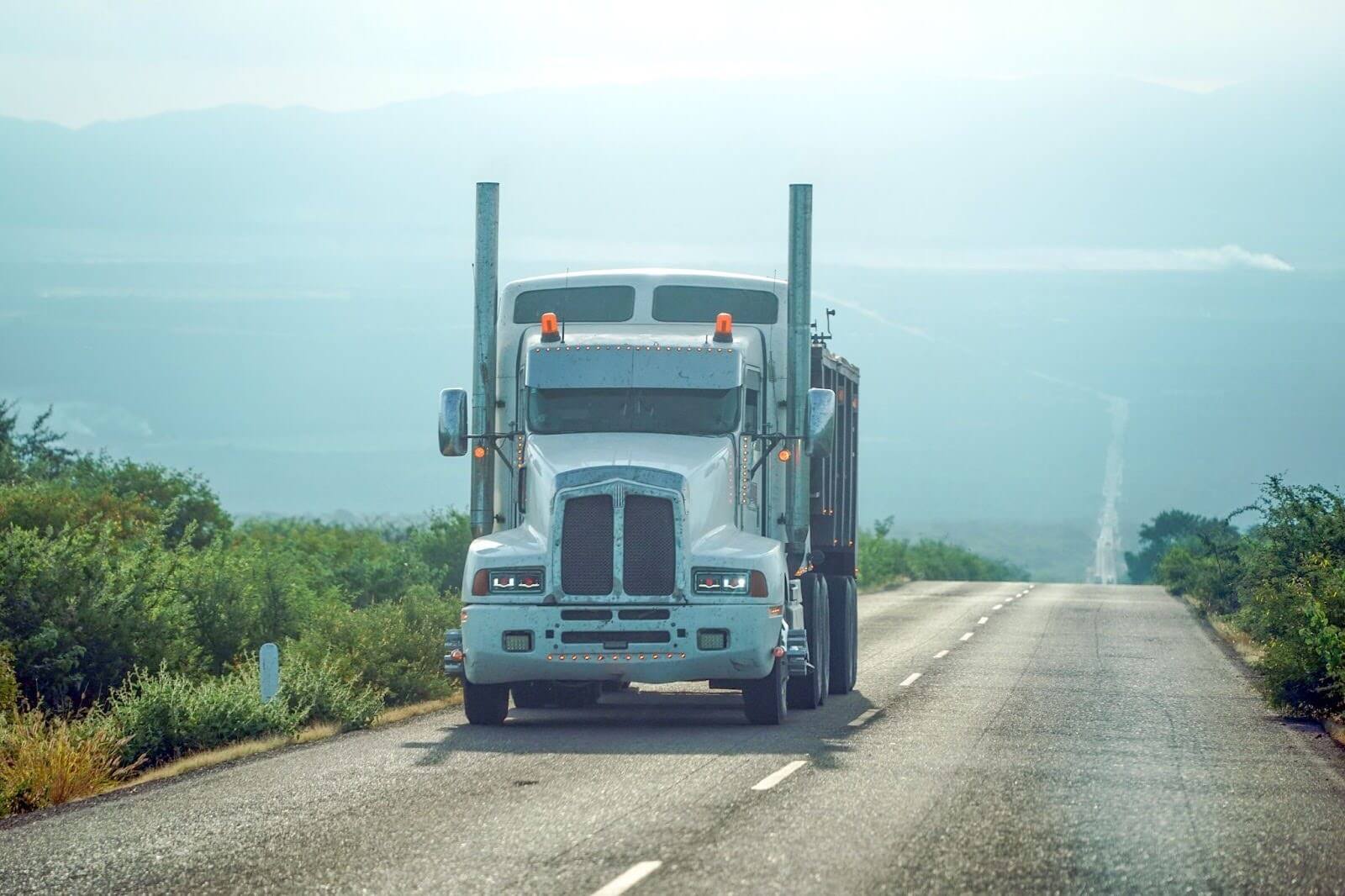 a big semi truck driving on the road in california