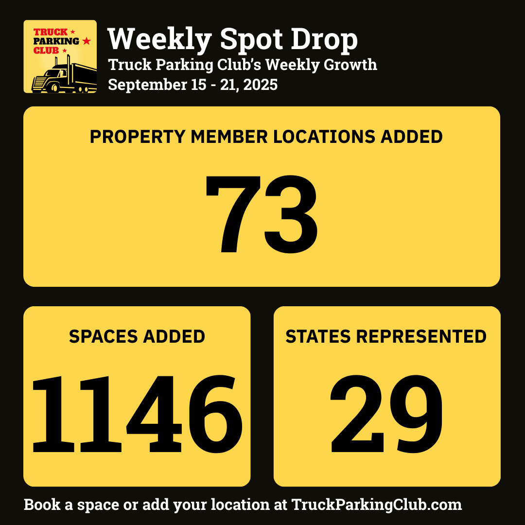 73 new truck parking locations added this week