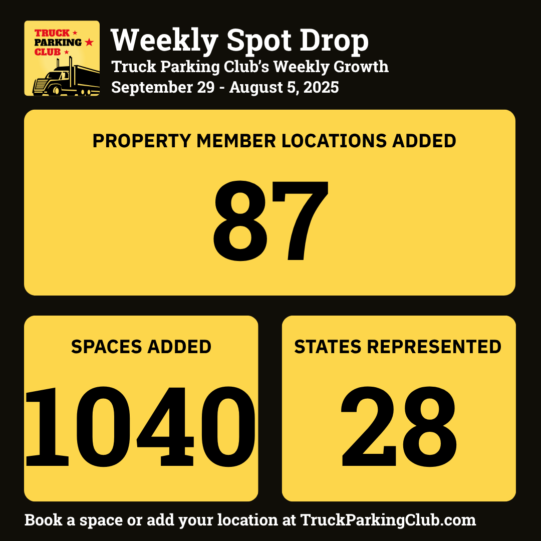 87 truck parking locations added this week