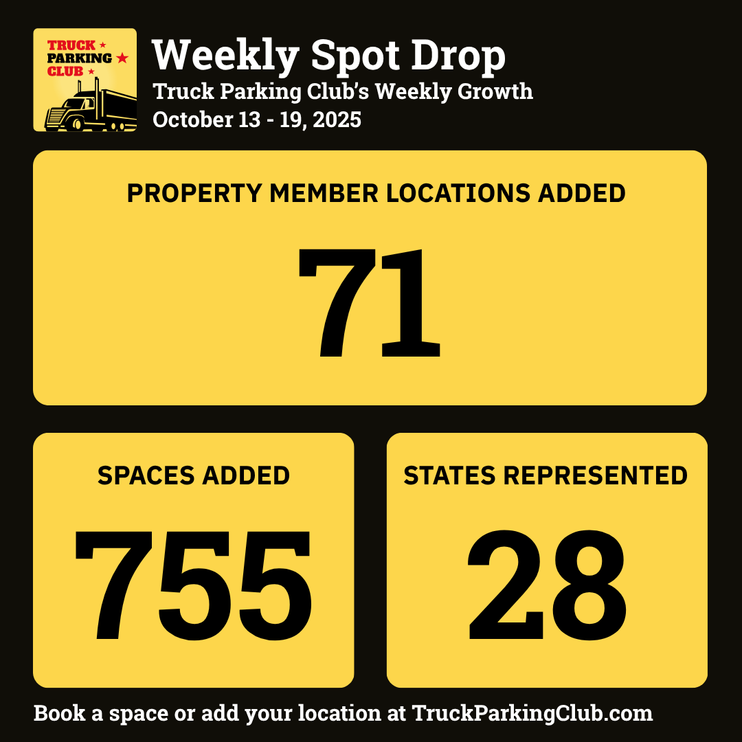 71 truck parking locations added this week