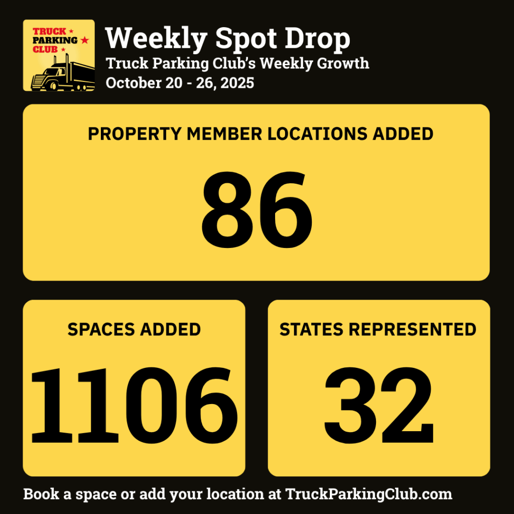 86 truck parking locations added this week