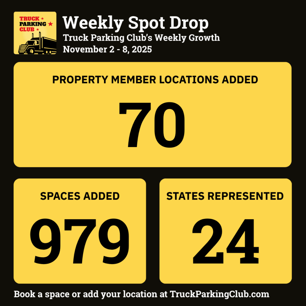 70 new truck parking locations added this week