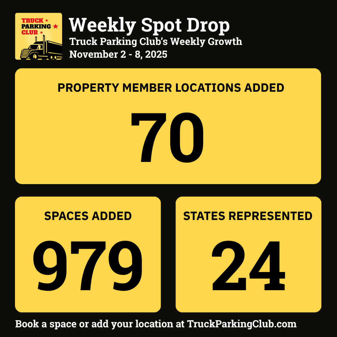70 new truck parking locations added this week