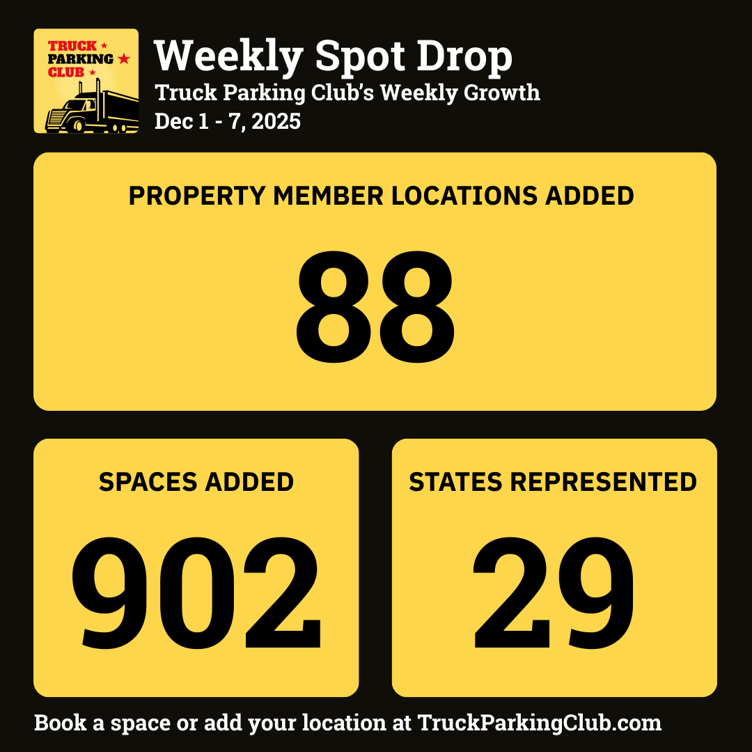 88 truck parking locations added this week