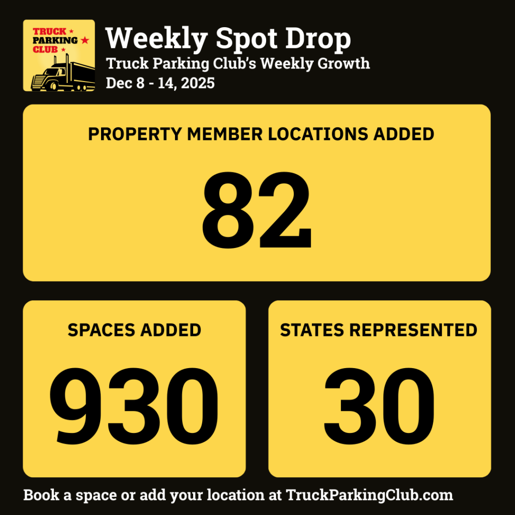 82 truck parking locations added this week